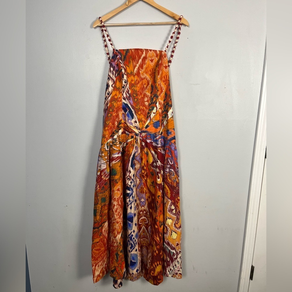 Farm Rio x Anthropologie Sleeveless Midi Dress new size large orange drop waist - Picture 5 of 12